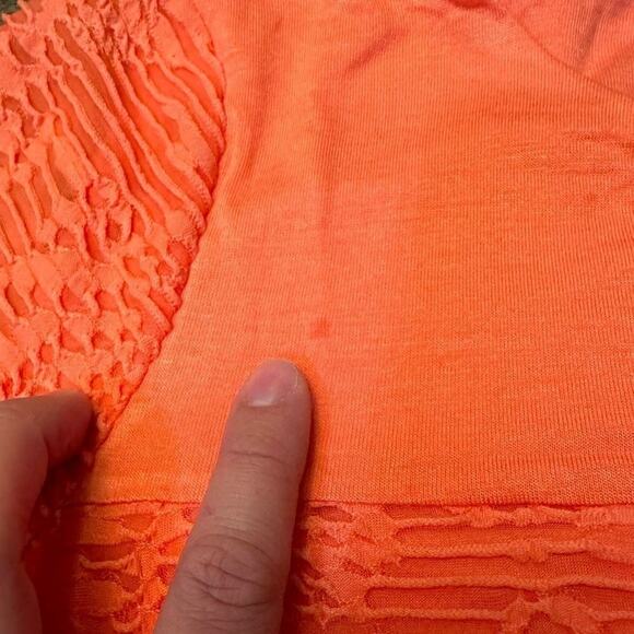 Calvin Klein Women's Medium Fitted Orange Blouse Short Sleeve Top Floral Lined - Picture 4 of 5